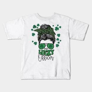 One Lucky OfficerCute St Patricks Day Messy Bun Mom Kids T-Shirt